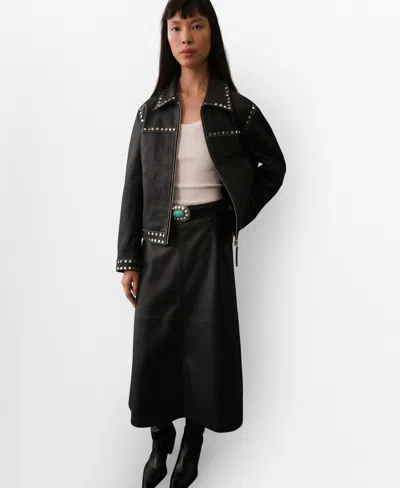 MANGO WOMEN'S STUDDED LEATHER JACKET