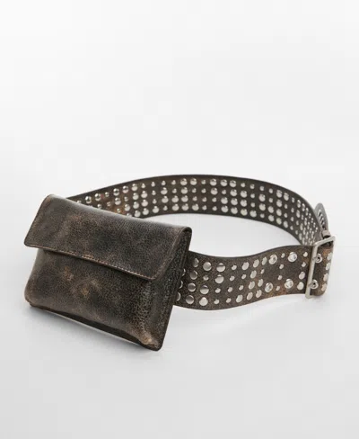Mango Women's Studded Leather Money Belt In Charcoal