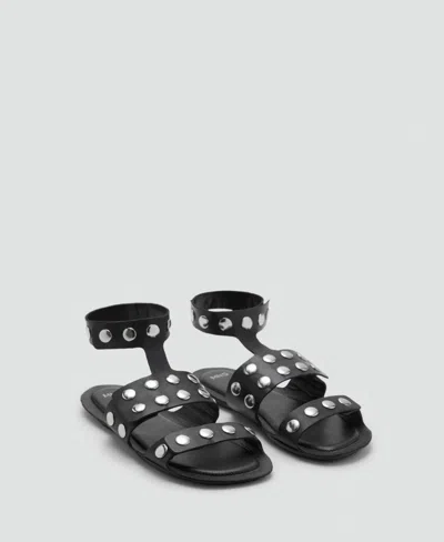 Mango Women's Studded Leather Sandals In Black
