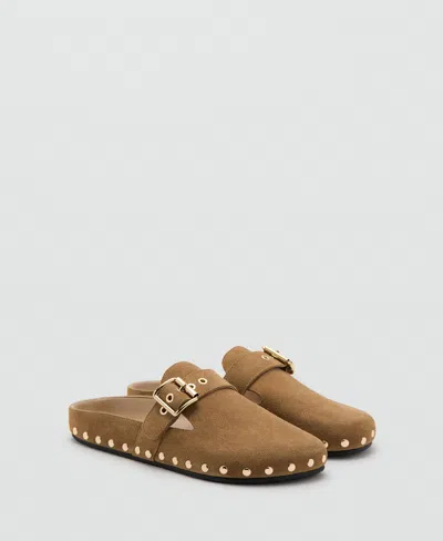 Mango Studded Leather Shoes Sand In Animal Print