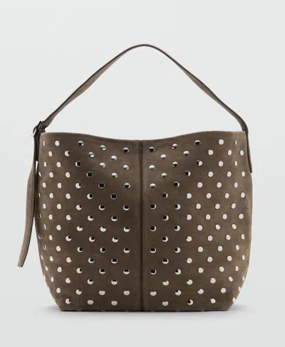 Mango Women's Studded Suede Bucket Bag In Brown