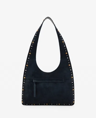 Mango Studded Suede Shoulder Bag In Black