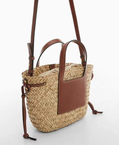 Mango Taormina Straw Convertible Tote In Brown