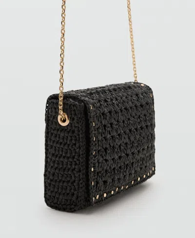Mango Women's Studs Natural Fiber Shoulder Bag In Black