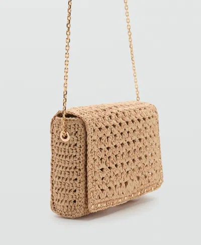 Mango Women's Studs Natural Fiber Shoulder Bag In Sand