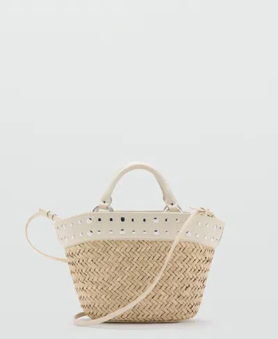 Mango Women's Studs Raffia Handbag In Brown