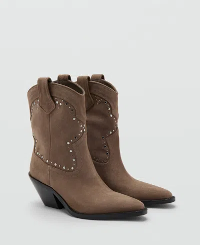 Mango Suede Block-heel Boots Sand In Burgundy