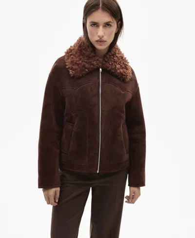 Mango Women's Suede-effect Shearling Collar Jacket In Brown