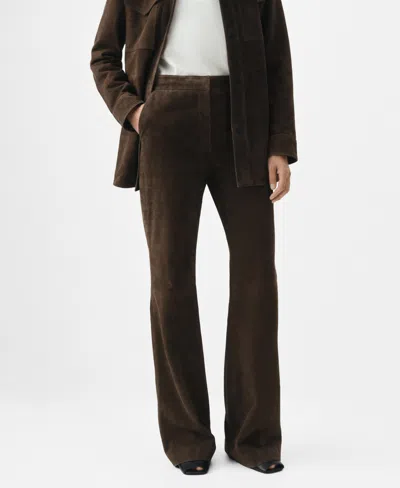 Mango Women's Suede Flare Pants In Brown