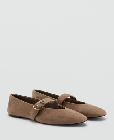 Mango Women's Suede Leather Ballet Flats In Brown