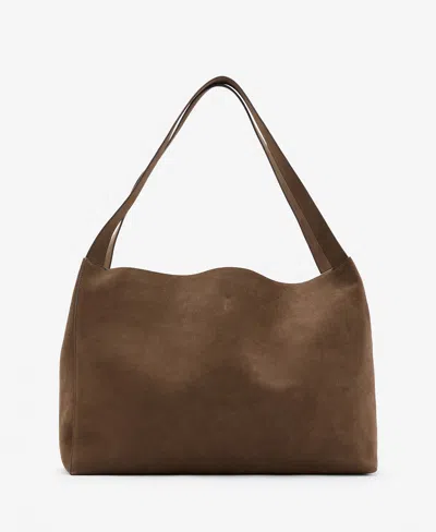 Mango Women's Suede Leather Shopper Bag In Brown