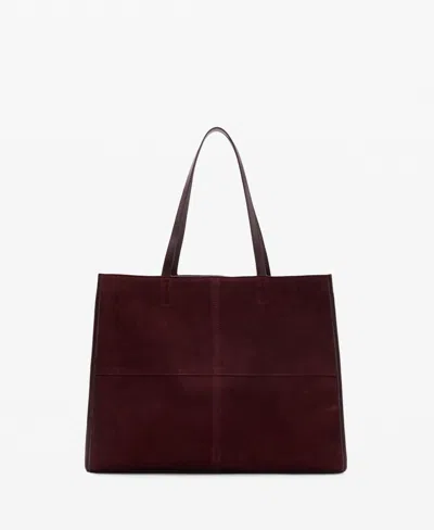 Mango Women's Suede Leather Shopper Bag In Burgundy