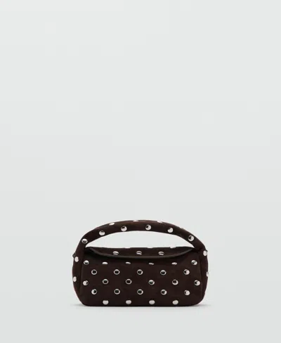 Mango Women's Suede Leather Studded Handbag In Brown