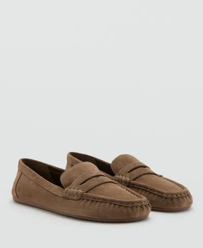 Mango Suede Penny Loafers Medium Brown