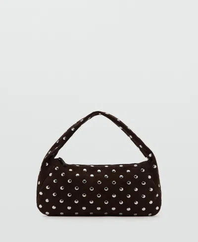 Mango Women's Suede Studded Shoulder Bag In Brown