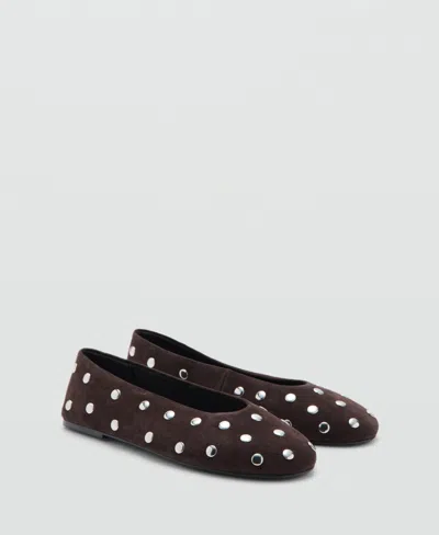 Mango 100% Suede Studded Ballet Flats In Brown