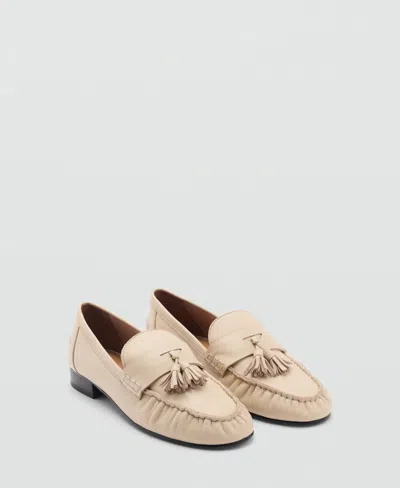 Mango Women's Tassels Detail Leather Moccasins In Beige