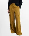 Mango Textured Satin Cargo Pants In Olive Green