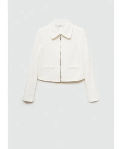 Mango Women's Textured Cotton-blend Jacket In Ecru