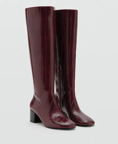 Mango Women's Textured Heeled Boots In Burgundy