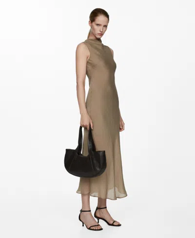 Mango Textured Skater Dress Medium Brown In Medium Brown
