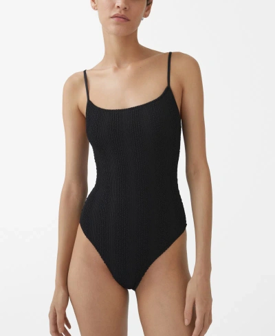 Mango Textured One-piece Swimsuit In Black