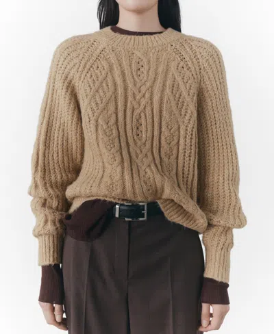 Mango Women's Thick Knit Round Neck Sweater In Medium Brown