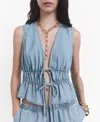 Mango Siros Tie Front Denim Vest In Blue