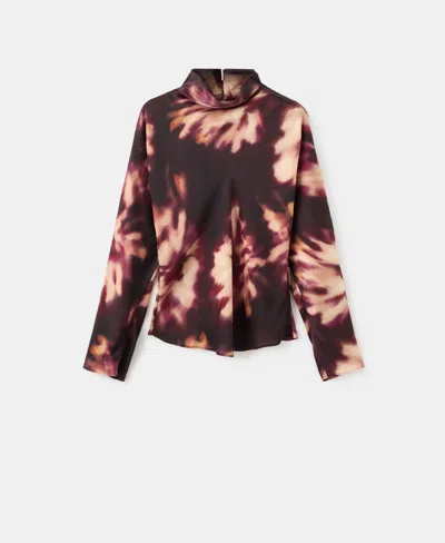 Mango Tie Dye Mock Neck Top In Burgundy