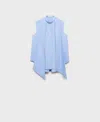 Mango Tie Neck Top In Blue