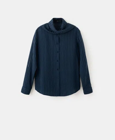 Mango Women's Tie Neck Collar Striped Blouse In Blue