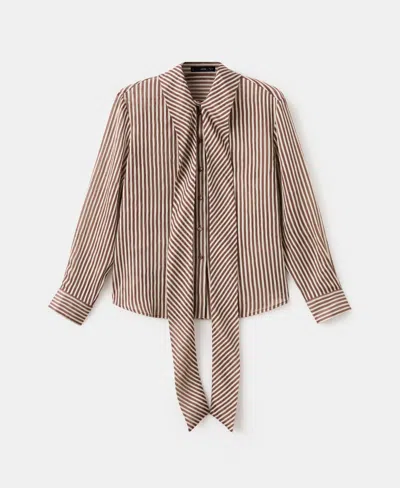Mango Women's Tie Neck Collar Striped Blouse In Neutral