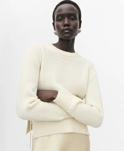 Mango Women's Tie Slits Knitted Sweater In Ecru