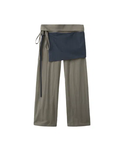 Mango Women's Tied Overlay Wide-leg Cotton-blend Pants In Gray