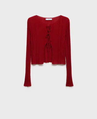 Mango Women's Ties Detail Knitted Cardigan In Red
