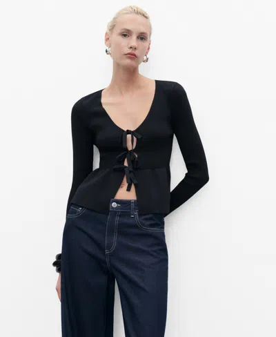 Mango Women's Ties Knitted Cardigan In Black