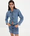 Mango Toggle Crop Denim Jacket In Open Blue