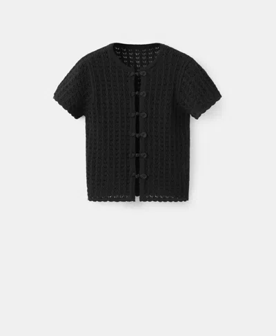 Mango Women's Toggles Openwork Knit Cardigan In Black