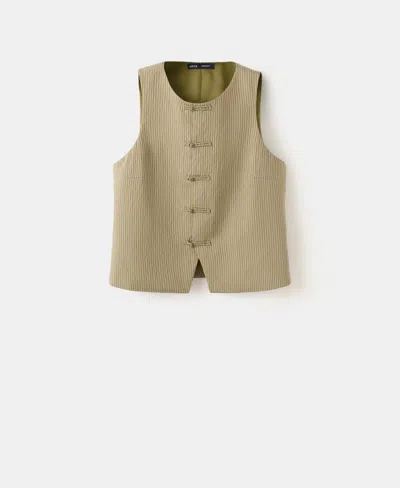 Mango Women's Toggles Striped Vest In Brown
