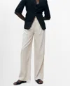 Mango Linen Trousers With Tortoiseshell Button In White