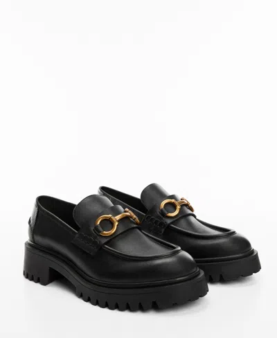 Mango Leather Moccasin With Track Sole Black