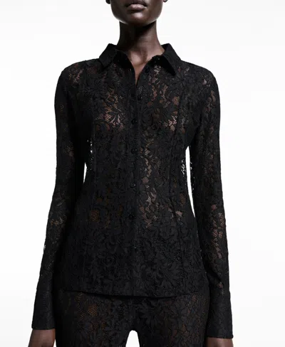 Mango Women's Transparent Lace Shirt In Black