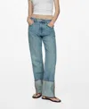 Mango Turn-up Hem Straight Leg Jeans In Medium Blue