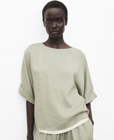 MANGO WOMEN'S TURN-UP SLEEVES OVERSIZED BLOUSE