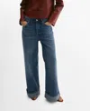 Mango Cuffed Wide Leg Jeans In Medium Blue