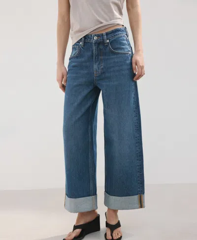 Mango Women's Turn-up Hem Wide Leg Jeans In Blue