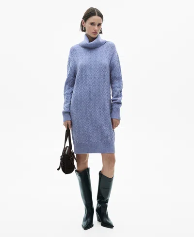 Mango Turtle Neck Knit Dress Sky Blue
