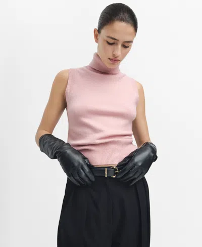 Mango Turtleneck Knit Top Pale Pink