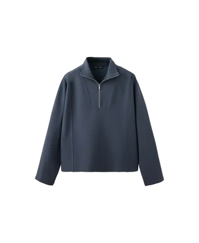 Mango Women's Turtleneck Zip Viscose-blend Sweatshirt In Blue