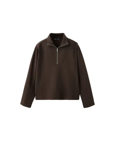 Mango Women's Turtleneck Zip Viscose-blend Sweatshirt In Brown